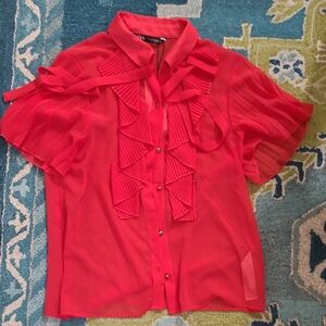 Zara Red Ruffled Blouse